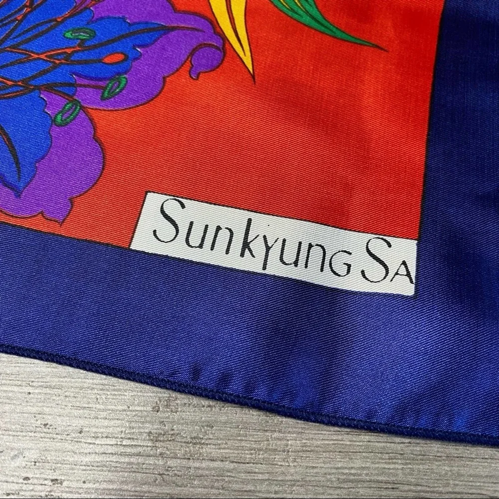 Red & Navy Floral Silk Scarf
